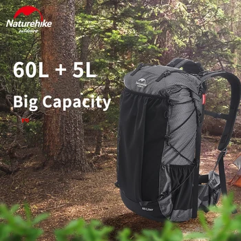 Naturehike Hot Sale 60L+5L Camping Backpack 1.16kg High Capacity 15kg Load Camping Backpack Tear-Risistant Hiking Backpack 1