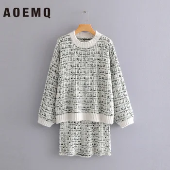 

AOEMQ Casual Women Sets England High Street Style Cotton Sweater&Skirts Sets Thick Winter Tops&Bottoms Sets Women Clothing