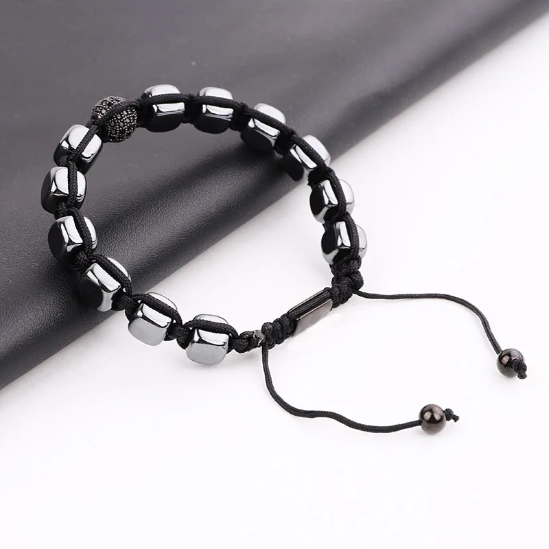 Men Bracelet Hematite Cube Shape CZ Pave Ball Handmade Pave Macrame Bracelet Men Jewelry Bracelet Gift - Image 4