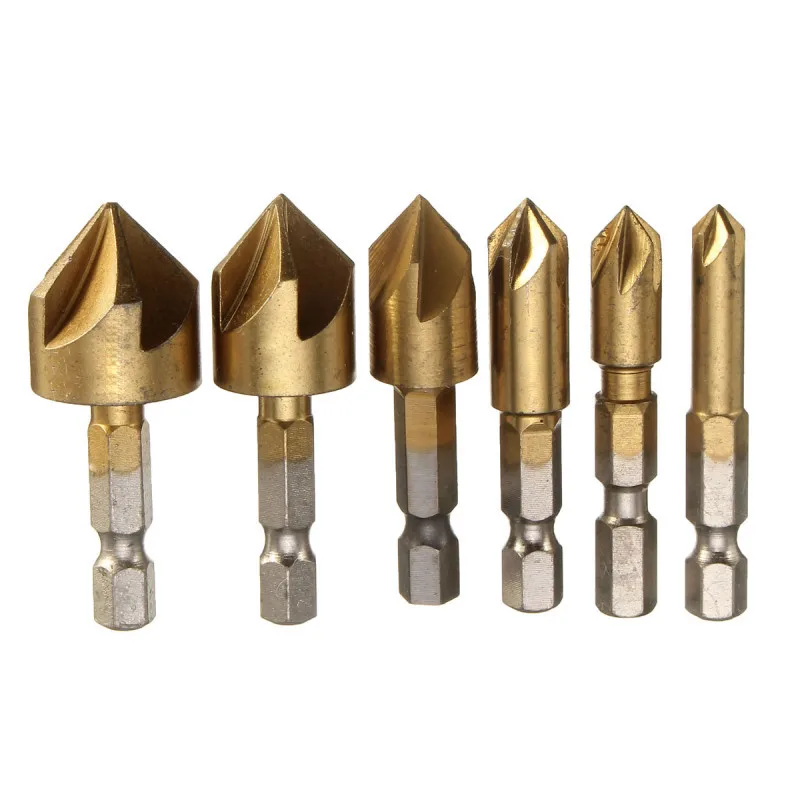 6pcs HSS Chamfer Countersink Chamfer Drill Bit 1/4