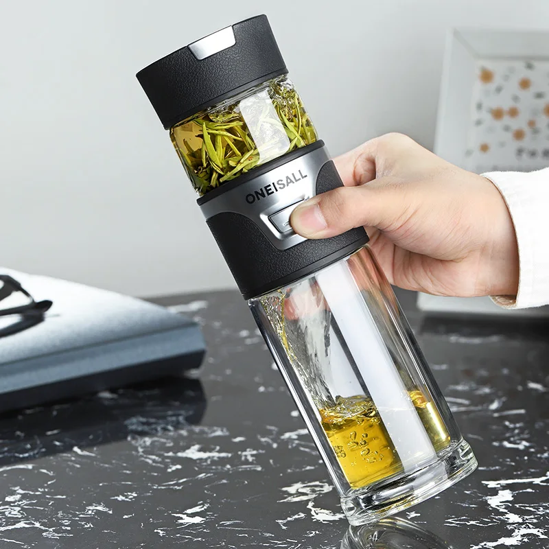 Ceny Oneisall wysokiej jakości przezroczysty szklany kubek przenośna butelka na herbatę z niezależnym kubkiem wysokiej temperatury kreatywny kubek przeciw upadkowi