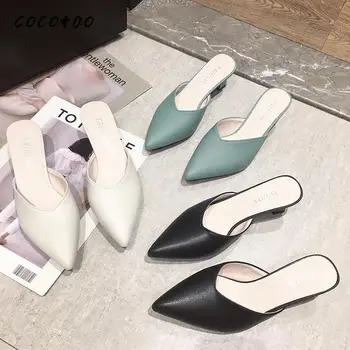 

Baotou Half Slippers Women Wear 2020 New French Wild Fashion Pointed Thick Heel Slippers Mueller Sandals And Slippers