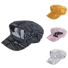 Осенне-зимняя женская Корейская версия с принтом, дикая английская Ретро Плоская верхняя Темно-синяя кепка, берет, уличная Кепка