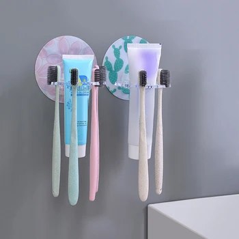 

Toothbrush Organizer Hanging Set Storage Wall-mounted Toothbrush Bathroom Accessories Disc Multicard Slot Toothbrush Holder Rack