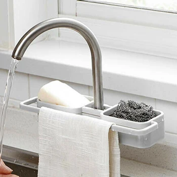 

Hot Kitchen Drainage Shelf Multifunctional Dishwashing Sponge Storage Rack Adjustable Faucet Rack for Bathroom Soap Rag and