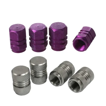 

8Pcs Hexagon Aluminum Alloy Tire Valve Caps for Car Auto - 4Pcs Purple & 4 Pcs Dark Gray