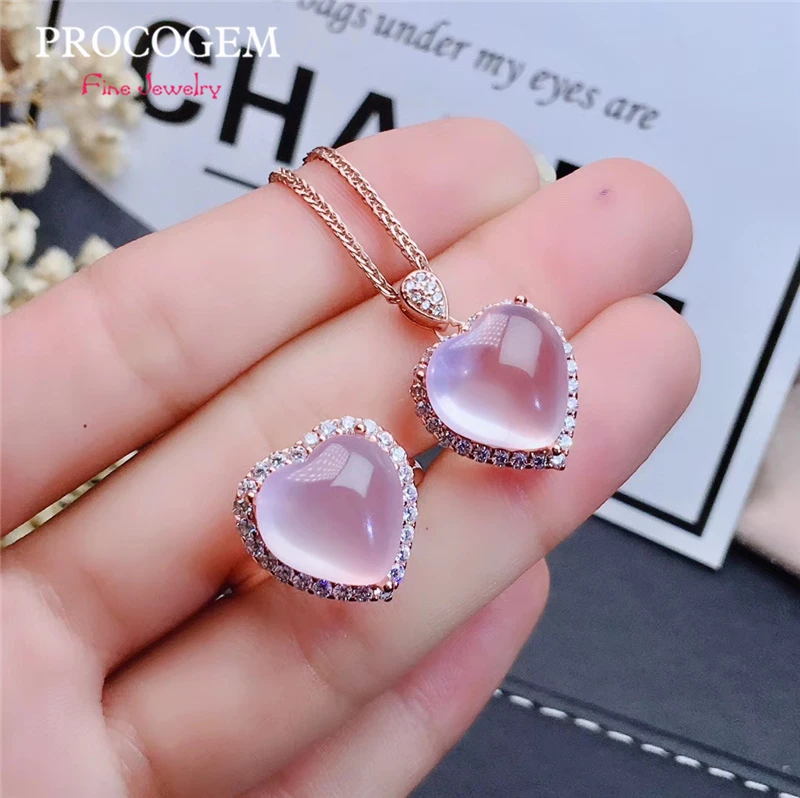 Natural Rose Quartz Crystals Stone Heart Pendant Necklace Jewelry Accessories 