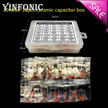 

300pcs/lot 30 values x 10pcs 2pF-0.1uF 100nF Ceramic capacitor set pack capacitor Assorted Kit samples Diy with box