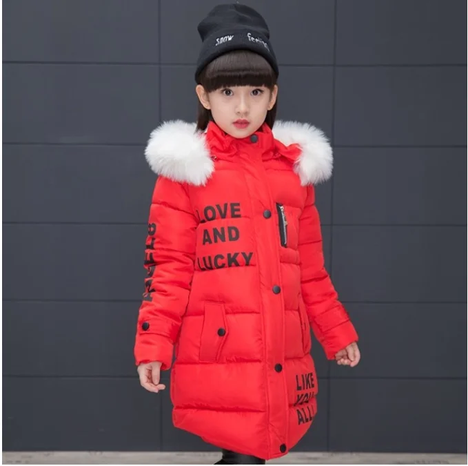 Новинка года; модная детская зимняя куртка зимнее пальто для девочек детское теплое длинное пуховое пальто с меховым воротником и капюшоном для От 4 до 14 лет-подростков - Цвет: C1