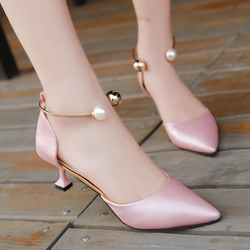 Artículo caliente Zapatos de salón bajos con perlas para mujer, calzado de fiesta, zapatos de tacón bajo, Sexy, Color Negro, Rosa, zapatos nupciales blancos aKwjMnmdBRj