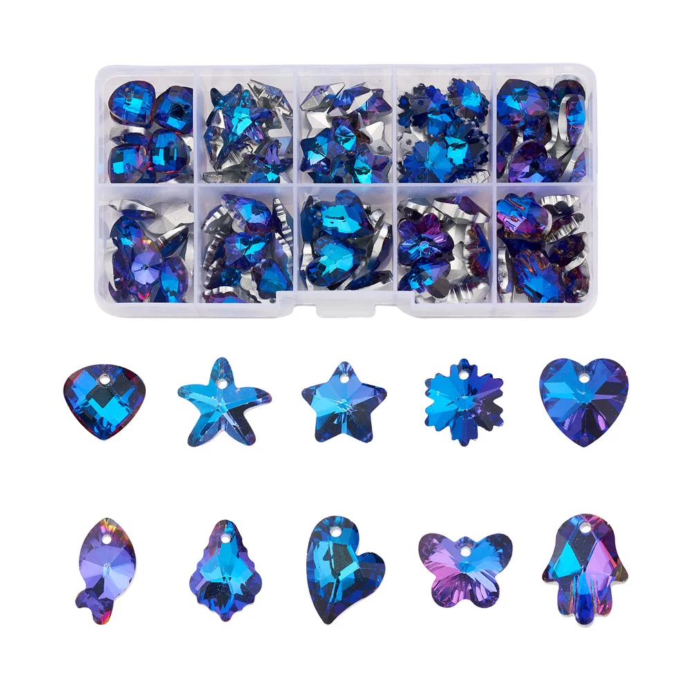 

100pcs/Box Glass Rhinestone Pendants Charms Mixed Shapes for Jewelry Making DIY Bracelet Necklace Earring Accessories Decor