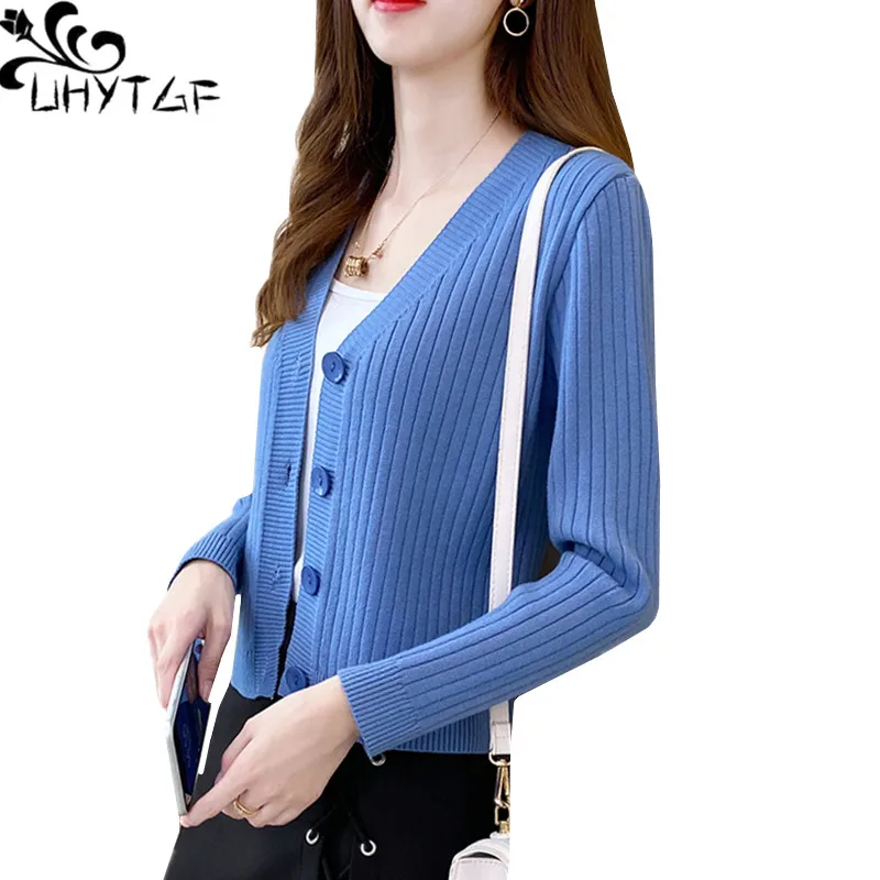 

UHYTGF Spring Autumn Sweater Women Fashion Shawl Short Cardigans For Women 2022 Long Sleeve Knitted Big Size Sweaters Coat 1261