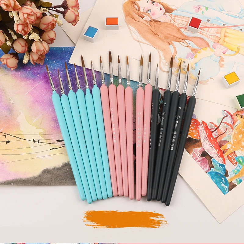 Pink Hook Line Pen with Soft Hair Bristles for Watercolor and Oil Painting – Extra Fine Weasel Hair Brush for Hand-Painted Artworks in Gouache and Acrylic