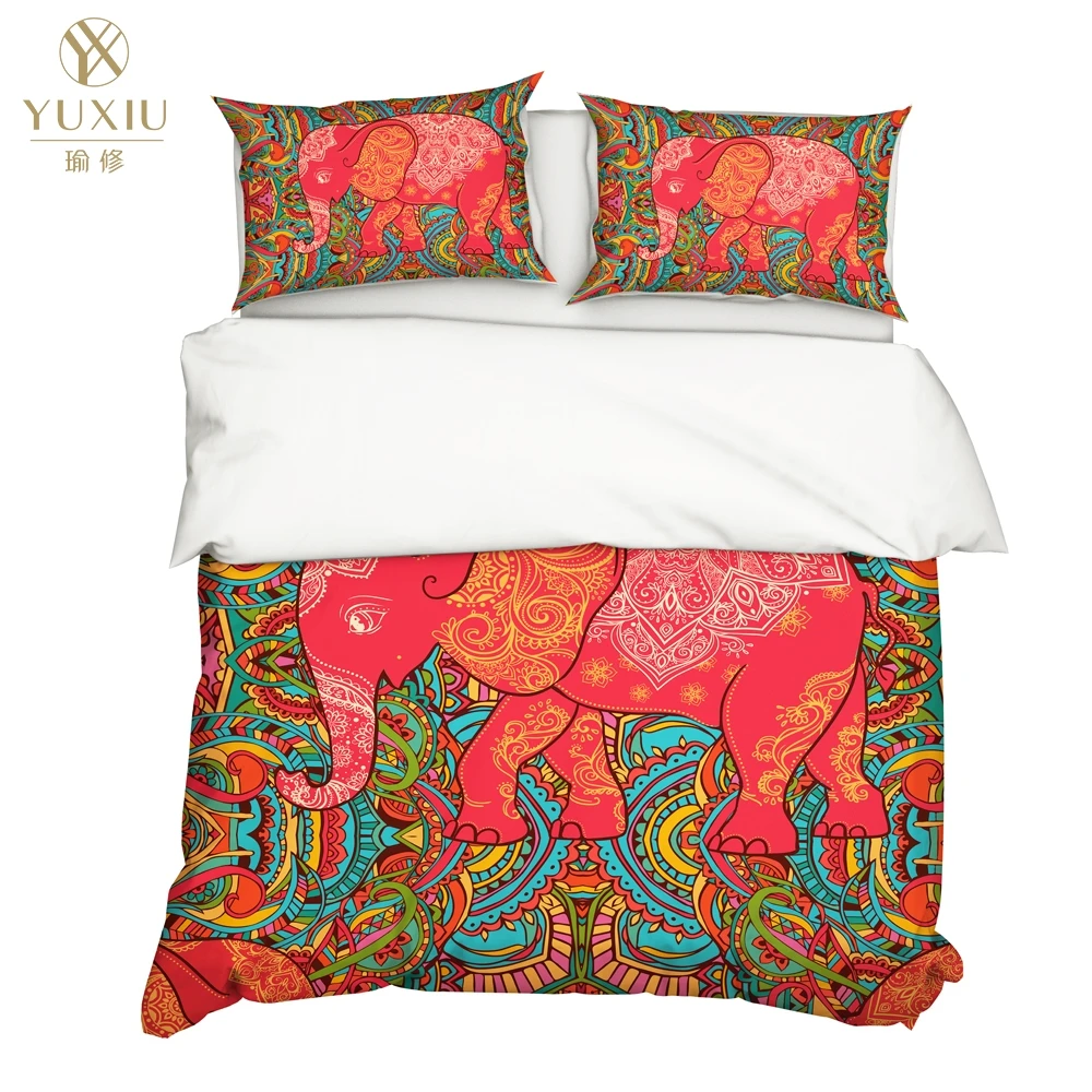 

YuXiu 3D Printing Animal Red Elephant Duvet Covers 3Pcs Sets Bedding Set Bed Linen Quilt Cover King Queen Full Twin Single