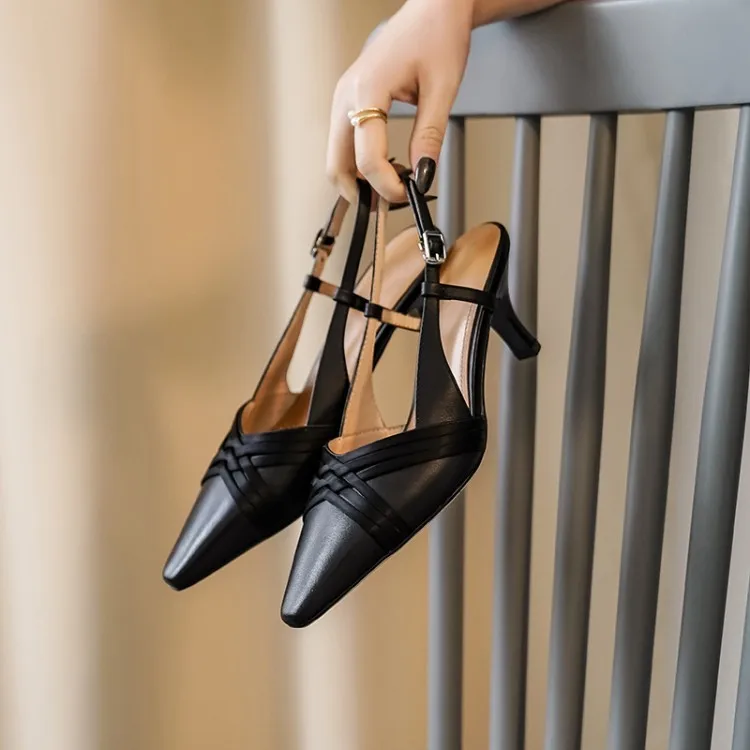 

2020 Spring New Style Leather Shoes Cowhide Pointed-Toe WOMEN'S Sandals Pure Leather Shoes High Heel Shoes