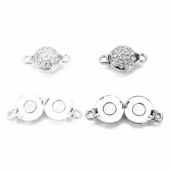 

5set/lot 12x20mm Round Leather Cord End Fastener Clasps for Bracelets Silver Color Crystal Magnetic Clasps Connector DIY Jewelry