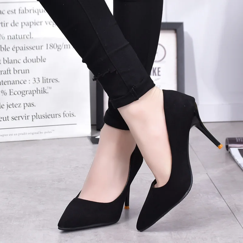 

Pointed Stiletto Heels Woman Shoes Green Pumps Ladies Black Heels Sexy Red Wedding Shoes New Fashion Concise Suede Womens Heels