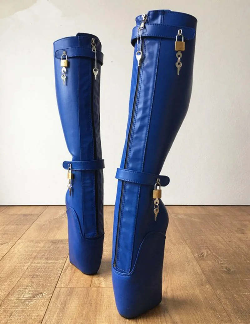 

Custom Wide Leg Blue Boots For Women Mid Calf Ballet Wedge Heels No Heels Gothic Woman Boots Big Size Wide Calf shoes