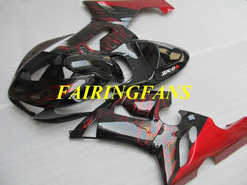 Мотоцикл обтекателя тела для KAWASAKI Ninja ZX6R 636 05 06 ZX 6R 2005 2006 корпус с красным пламенем Обтекатели на кузов+ подарки KJ24
