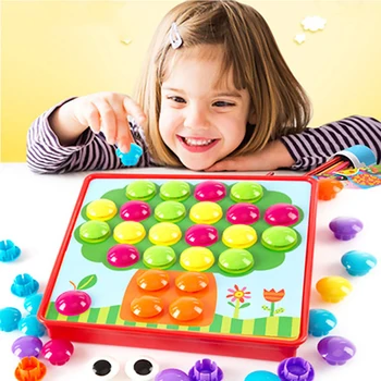 

Kids 3D Puzzles Toy Colorful Buttons Assembling Mushrooms Nails Kit Baby Mosaic Composite Picture Puzzles Board Educational Toys