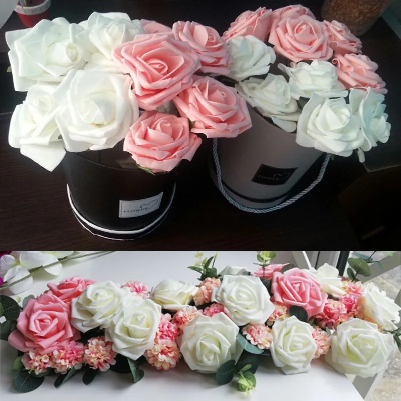 30 Head 8cm Mix Color PE Foam Artificial Rose Flowers for Wedding Decoration Bride Bouquet Scrapbooking DIY Supplies Home Decor