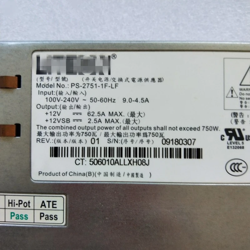 Блок питания для lenovo huawei Liteon R520G7 RH2285 750W Питание PS-2751-1F-LF PS-2751-2F-LF 36001765 11030706