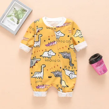 

Baby's Romper Zipper Candy Colors Infant Baby Boys Girls Long Sleeve Cartoon giraffes Dinosaurs Printed Romper Jumpsuit Clothes