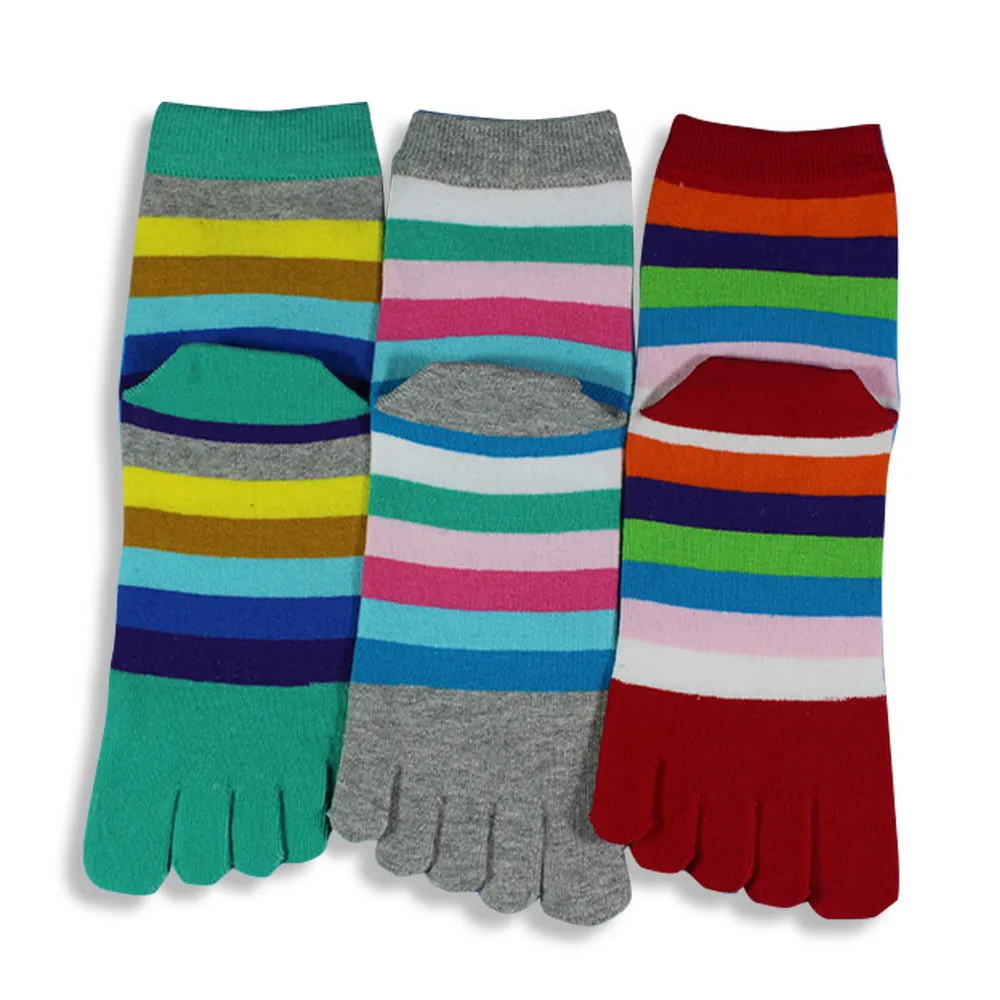 6 Pairs / Lot Autumn Winter Women Socks Cotton Fashion Five Fingers Toe Socks Rainbow Stripe Breathable Long Sock