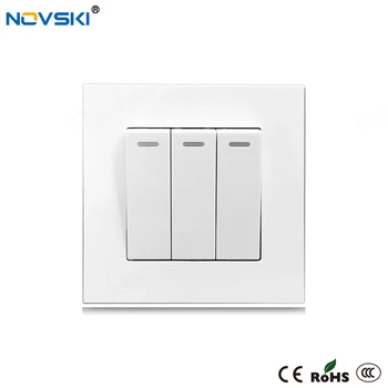 

NOVSKI 3 Gang 1 Way or 2 Way Control Luxury Switch On / Off White PC Panel Wall Switch 16A German Bayer Base