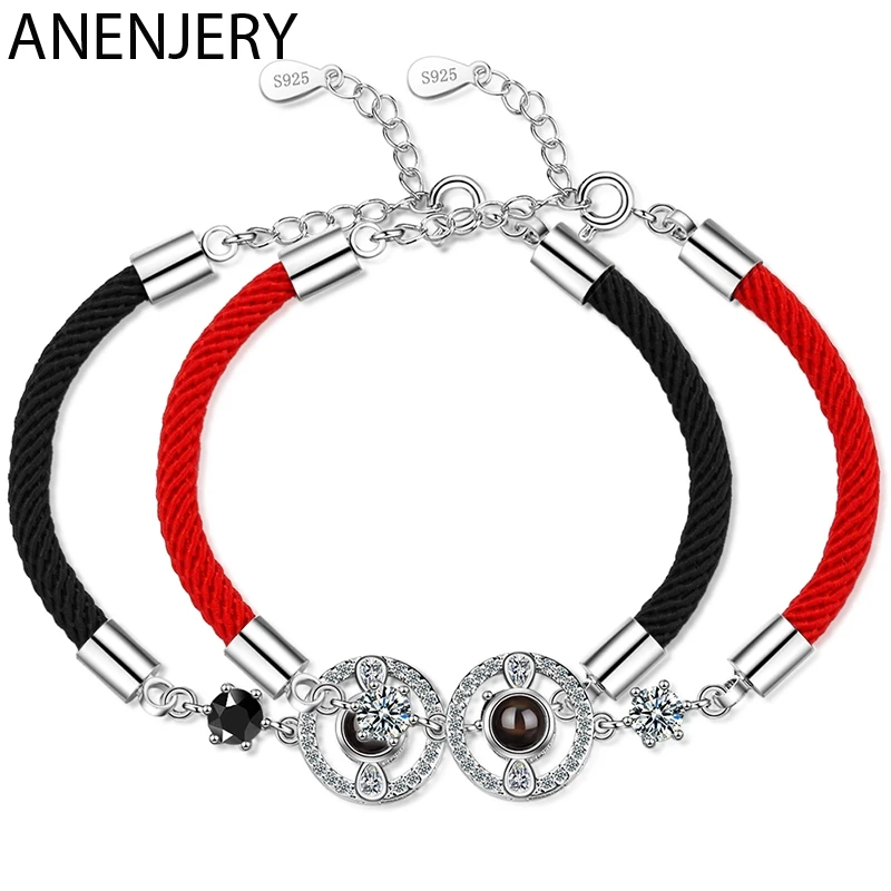 ANENJERY Романтический 100 языков I Love You проекции пара браслет 925 пробы серебро красный веревка любовь браслет для подарка S-B267