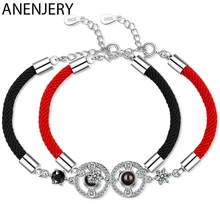 ANENJERY Романтический 100 языков I Love You проекции пара браслет 925 пробы серебро красный веревка любовь браслет для подарка S-B267