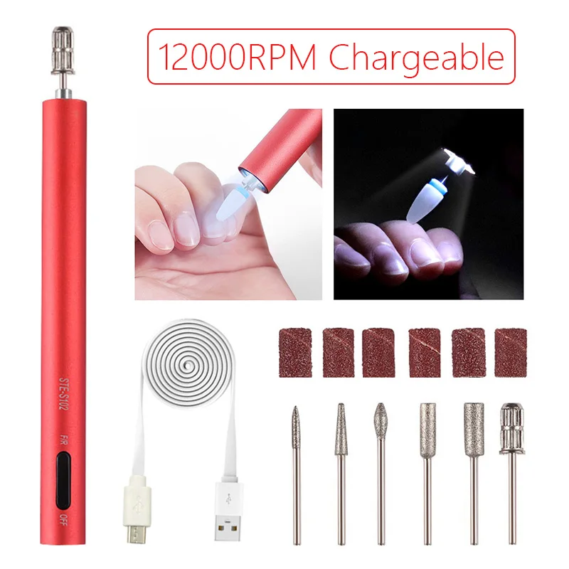 12000 об/мин машинка для сверления ногтей перезаряжаемая ручка пилка для сверления ногтей маникюрный педикюр портативный набор для удаления геля набор для сверления ногтей для левой руки