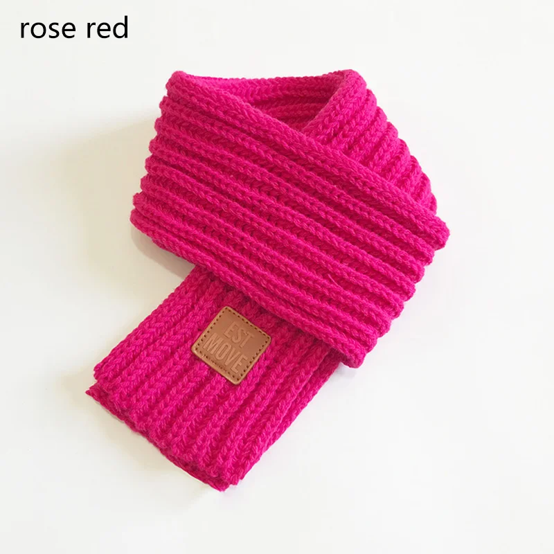 Зимний шарф для детей, мягкий вязаный зимний шарф для мальчиков и девочек, детские шарфы, шейный платок, однотонный вязаный шерстяной шарф - Цвет: Розово-красный