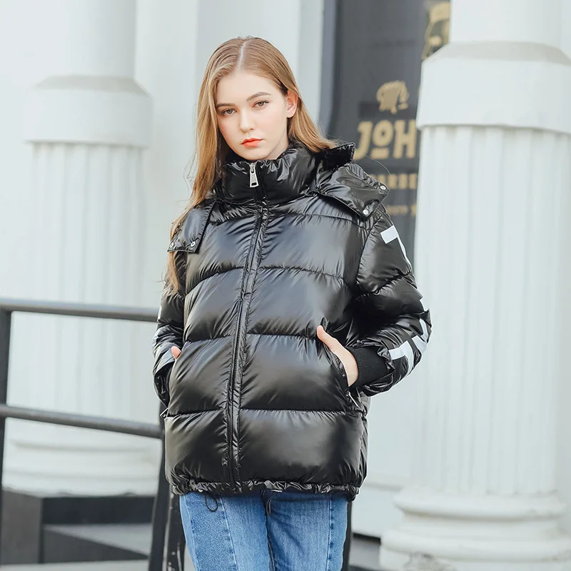 

Ozhouzhan 2019 Winter New Style Cotton Coat Bright Surface Candy-Colored Thick Hooded Coat Short down Cotton Cotton-padded Jacke