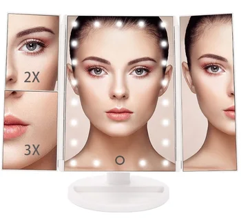 

Desktop Led Makeup Mirror Folding Luminous Three Side Three Fold Light Mirror Magnifying Make Up Dressing Mirrors Beauty Light