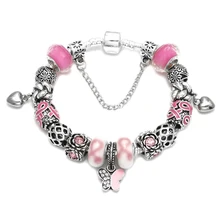 Модные ювелирные изделия браслеты, DIY браслет из сплава с бусинами, розовый керамический бисерный браслет подарок на день Святого Валентина
