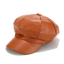 Женская шапка из искусственной кожи, восьмиугольная кепка, Женская британская ретро простая Кепка, осенняя уличная бейсбольные кепки для отдыха, Мужская бейсболка