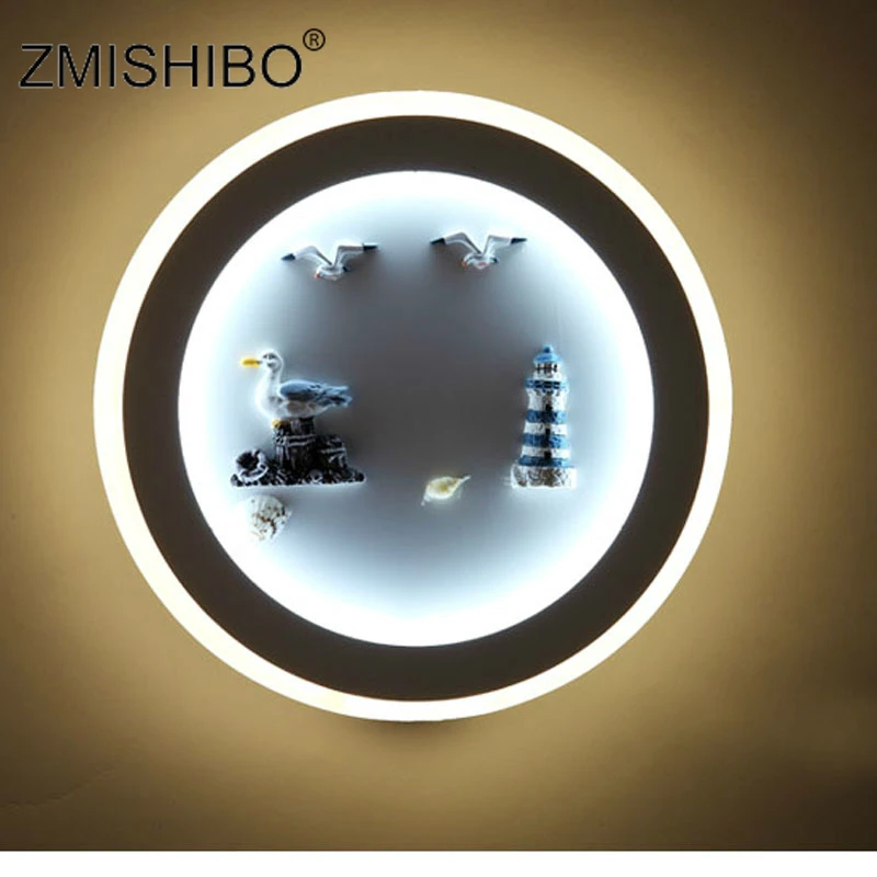 ZMISHIBO светодиодная настенная лампа Notic стиль океана синий белый акриловый круглый