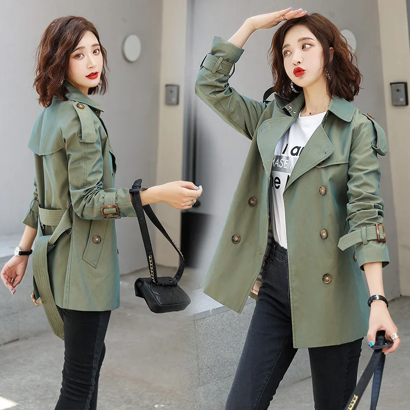

Trench Coat Women's Short-height Korean-style Loose-Fit 2019 Spring And Autumn New Style Elegant Waist Hugging Double Breasted S