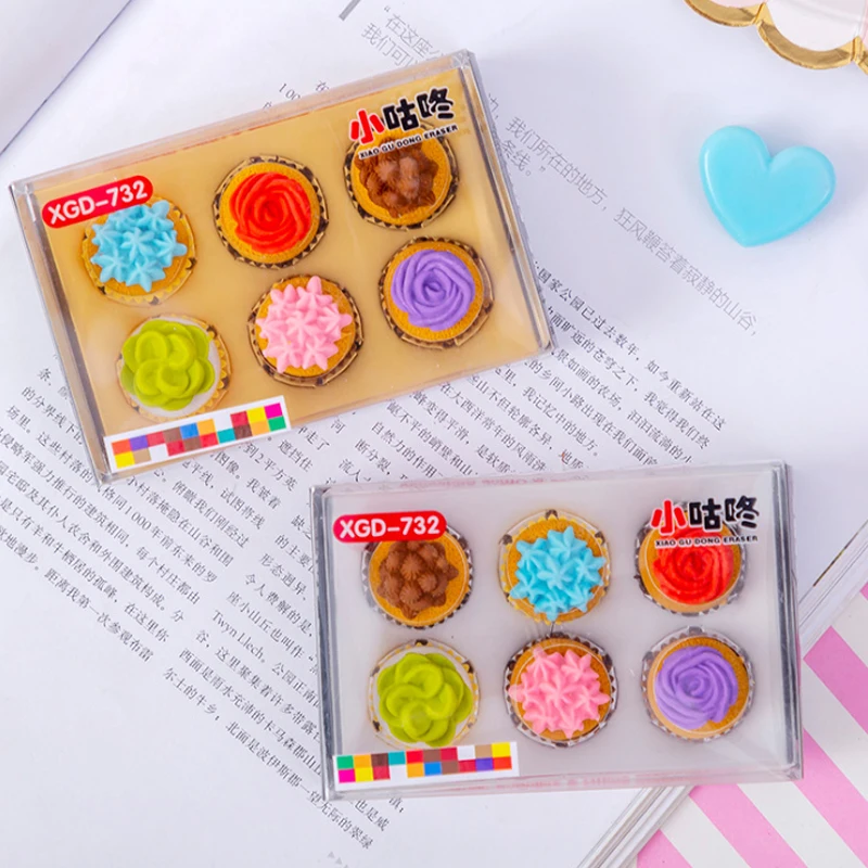 6pcs/pack Cute Fancy Cake Eraser Stationary Set Utiles Escolares Novedosos Kawaii Novelty Borracha Material Escolar Papelaria | Дом и сад