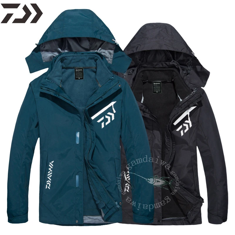 

Winter 2019 Daiwa Men Velvet Clothing for Fishing Thicken Outdoor Hiking Windproof Thermal Fishing Jacket Hood Removable Shirt