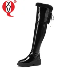 ZVQ winter new casual over knee boots outside warm high heels platform round toe genuine leather zip women shoes drop shipping