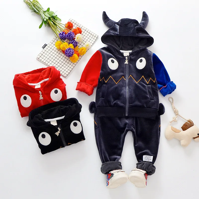

2019 Casual CHILDREN'S Suit BOY'S Autumn And Winter Double-sided Plush Case Children Cartoon Hooded Monster Two Case