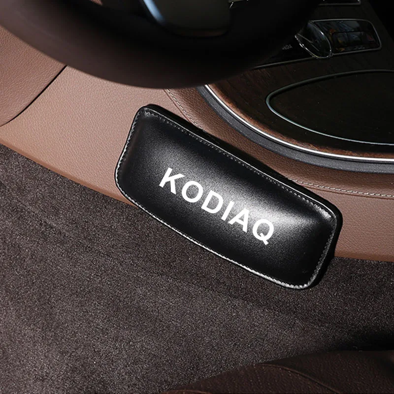 Кожаная подушка для ног, автомобильные наколенники для Skoda Kodiaq, подушка для сиденья автомобиля, подушка для поддержки ног