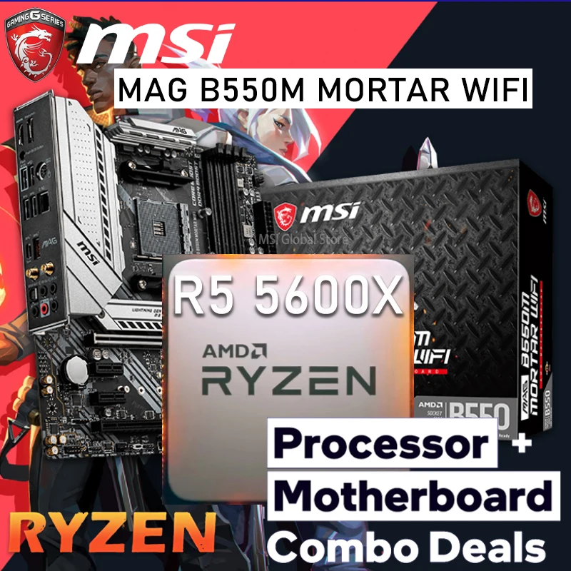 AMD Ryzen 5 5600X CPU MSI MAG B550M материнская плата с WIFI Combo 5600x combo AM4 OC Placa-MOM B550 Kit | Компьютеры и