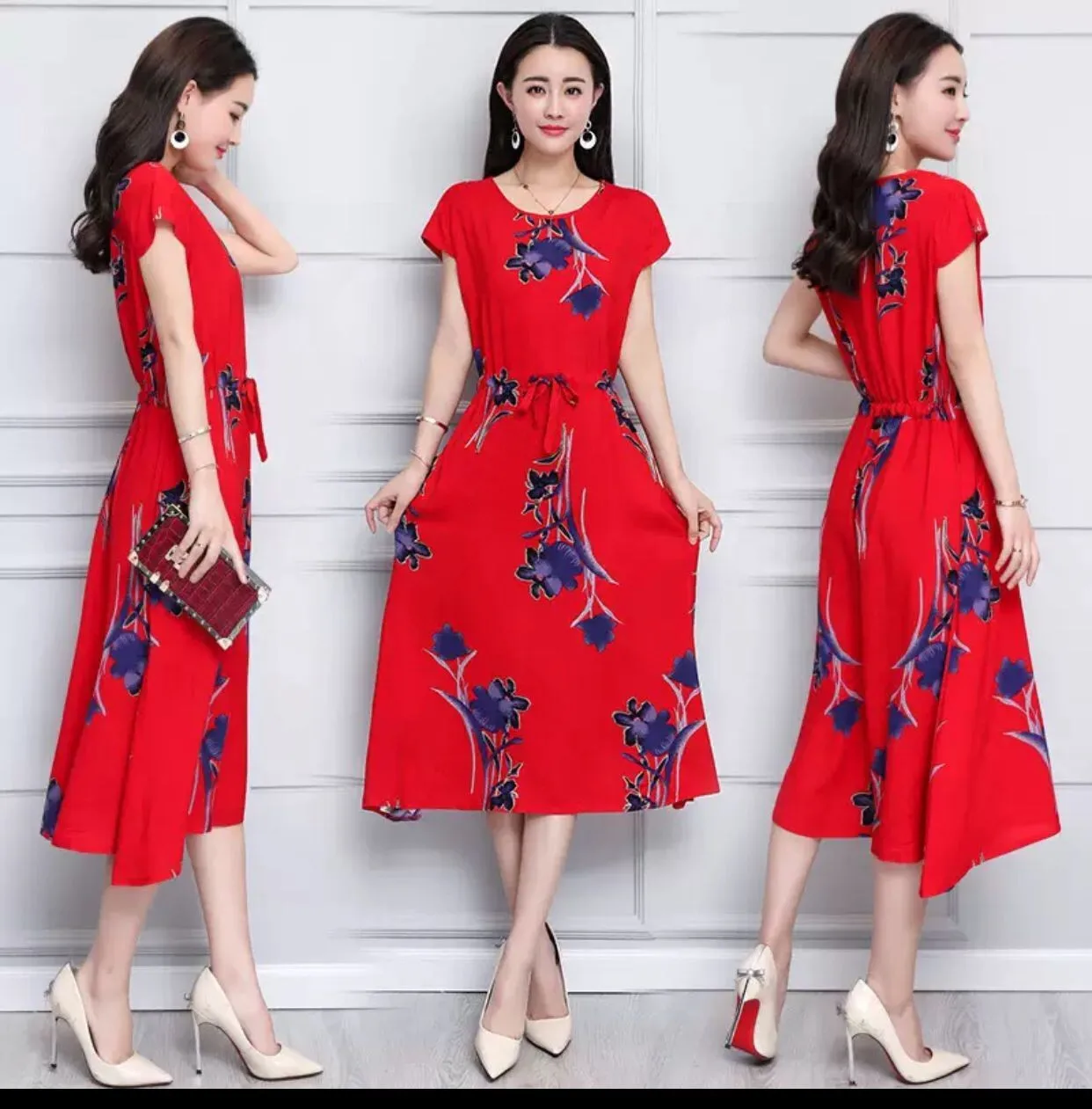 

2020 New Style Summer Bohemian Dress Slimming Printed Short Sleeve Mid-length A- line Skirt Sub-WOMEN'S Dress