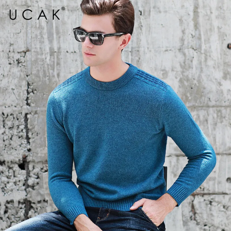 90% OFF UCAK Brand Pure Merino Wool Sweater Men New Fashion Trend Tops Casual Streetwear Autumn Winter PullHomme Sweaters Pullover U3143