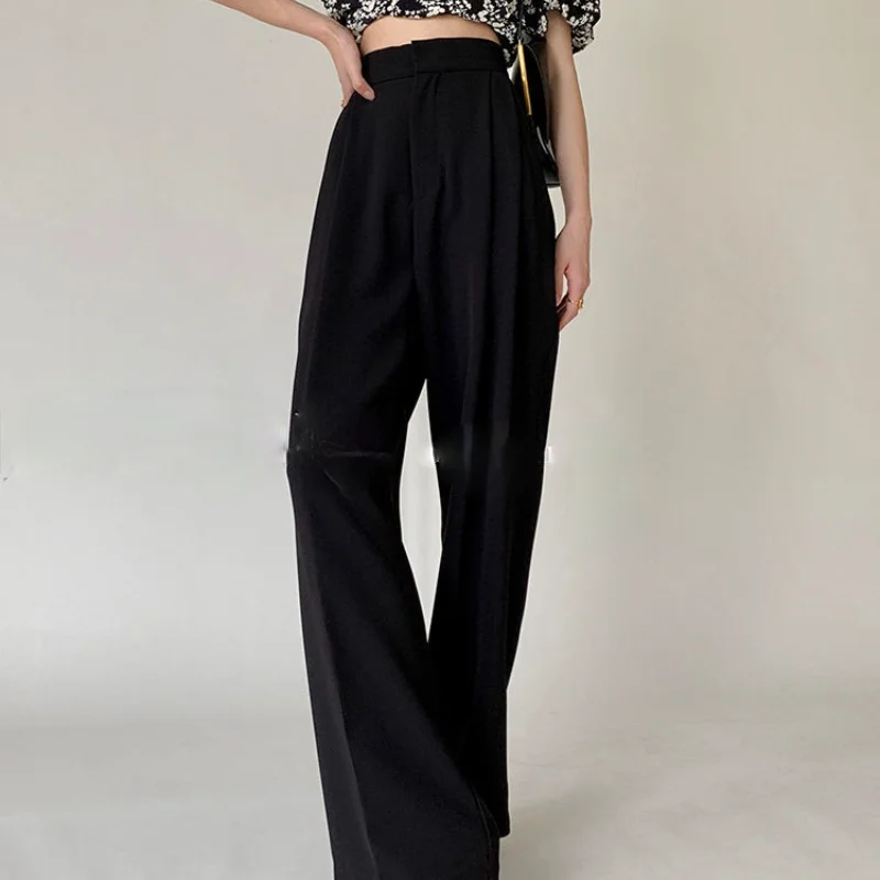 Designer Elegant Suit Pants Women Summer 2021 Slim Casual Korean Fashion Wide-legged Pants Solid High-waist Office Lady Clothing