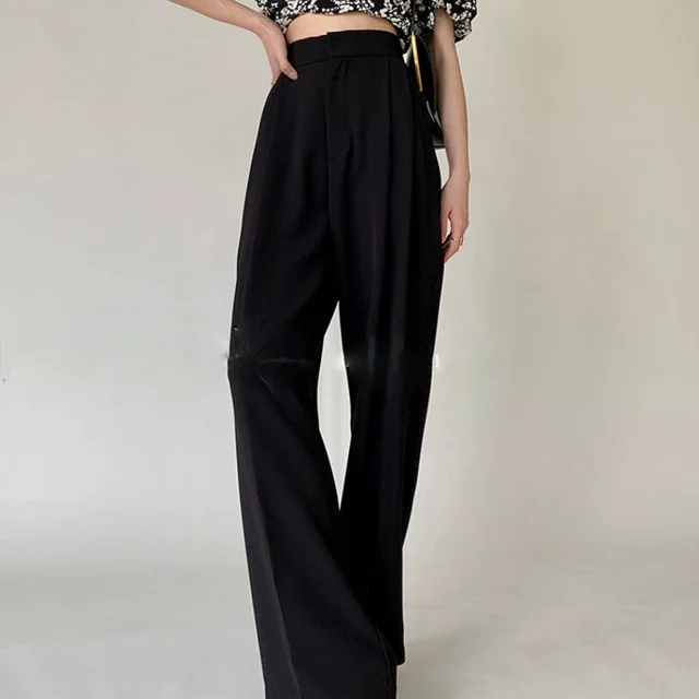 Designer Elegant Suit Pants Women Summer 2021 Slim Casual Korean Fashion Wide-legged Pants Solid High-waist Office Lady Clothing Black