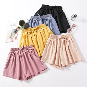 

Chiffon Casual Shorts Women Elastic Solid High Waist Sexy Shorts Feminino Loose Streetwear Wide Leg Lady Shorts Mujer XXL Q2344
